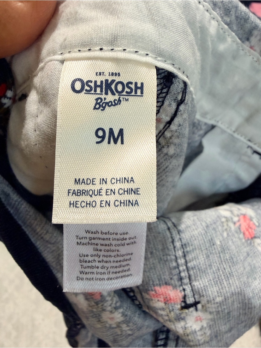 OshKosh B’gosh 9M Floral Corduroy Overalls Navy Snap Leg Baby Girls EUC - Picture 7 of 10